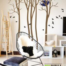 Tree Wall Decal - Set Of 5 Piece Tree Vinyl Decals With Birds & Full Moon - Nature Inspired Wall Art For Home Office- M021 - thumbnail 3