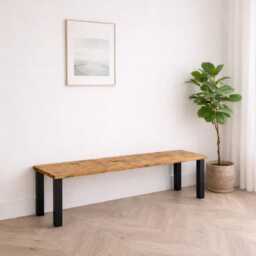 Reclaimed Wood Bench With Steel Straight Legs
