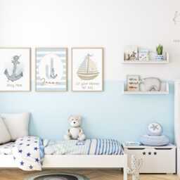 Nautical Sea Theme Nursery D??cor For Boy, Blue Prints, Wall Art, , Watercolour Boho, Set Of 3 - thumbnail 2