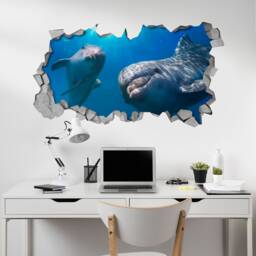 Dolphins Broken Wall Decal - 3D Wallpaper Wall Decals Printed Art Sticker Sku Dolhel3Dm - thumbnail 1