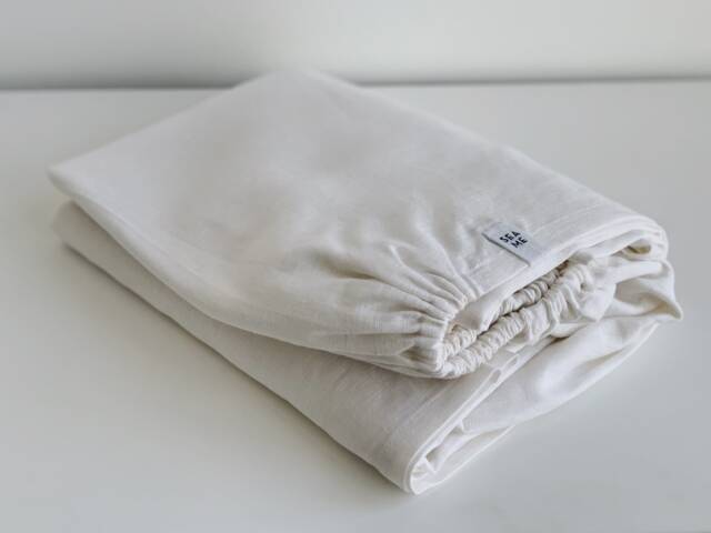 White Fitted Sheet - 100% European Linen Bed Stonewashed Bedding Queen King Full Breathable Natural Customizable - image 1