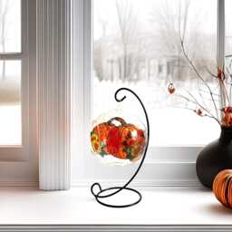 Hand Painted Glass Pumpkin Candle Holder Halloween Thanksgiving Fall Decor - thumbnail 2