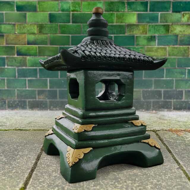 Green & Gold Pagoda Statue Concrete Garden Lantern Asian Style Sculpture Outdoor Temple Ornament Zen Yard Decor Cement Figurine Art Gift - image 1