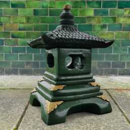 Green & Gold Pagoda Statue Concrete Garden Lantern Asian Style Sculpture Outdoor Temple Ornament Zen Yard Decor Cement Figurine Art Gift