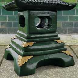 Green & Gold Pagoda Statue Concrete Garden Lantern Asian Style Sculpture Outdoor Temple Ornament Zen Yard Decor Cement Figurine Art Gift - thumbnail 3