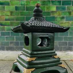 Green & Gold Pagoda Statue Concrete Garden Lantern Asian Style Sculpture Outdoor Temple Ornament Zen Yard Decor Cement Figurine Art Gift - thumbnail 2