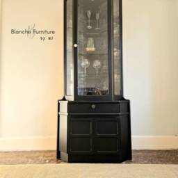 Tall Mid Century Corner Drinks Cabinet Black Vintage Cocktail Nathan Display Unit Glass Shelves Retro Bar Furniture UK - thumbnail 2