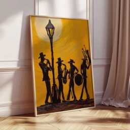 Jazz Band Wall Art, Street Music Poster, Saxophone Trombone Players Print, Vintage Night Artwork For Lovers - thumbnail 2