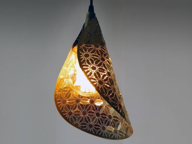 Brass Cone Pendant Light 3D Metal Lace Chandelier, Burnt Orange - image 1