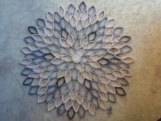 Large Round Dahlia Paper Wall Art Gray Tan Floral Decor - image 1