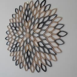 Large Round Dahlia Paper Wall Art Gray Tan Floral Decor - thumbnail 3