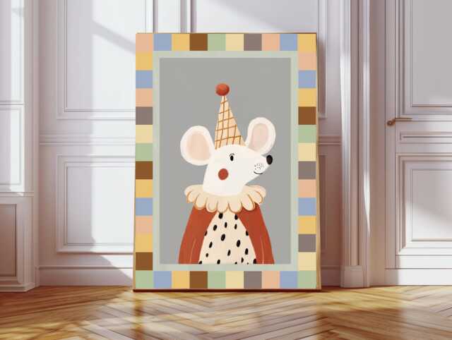 Circus Mouse Art Print, Cute Minimalist Nursery Wall Art, Superhero Kids Room, Animal For Children's Room - image 1