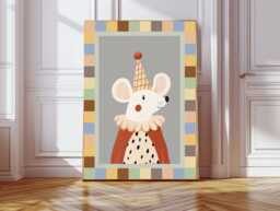 Circus Mouse Art Print, Cute Minimalist Nursery Wall Art, Superhero Kids Room, Animal For Children's Room - thumbnail 1