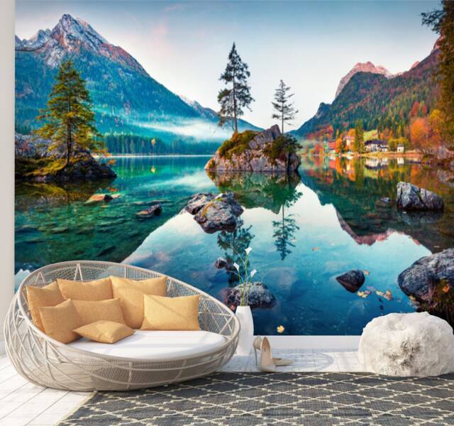 Hintersee Lake Peel & Stick Wallpaper Mural Bavarian Alps Art Print, Removable - image 1