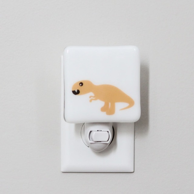 Orange T-Rex Dinosaur Fused Glass Nightlight - Nursery Baby Shower Gift Boy Kids Tyrannosaurus Rex - image 1