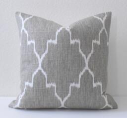 Grey Moroccan Ikat Pillow Cover Double Sided Linen Accent - thumbnail 1