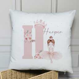 Personalised Pink Ballerina Cushion, Girl's Ballet Gift, Bedroom Nursery Decor, Pillow, Choice Of Hair Colour/style - thumbnail 2