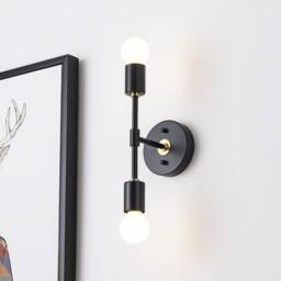 2 Light Black & Gold Wall Sconce - Modern Industrial Minimalist Exposed Bulb Lamp Fixture Bathroom Vanity Hallway Interior Lighting - thumbnail 2