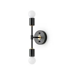 2 Light Black & Gold Wall Sconce - Modern Industrial Minimalist Exposed Bulb Lamp Fixture Bathroom Vanity Hallway Interior Lighting - thumbnail 3