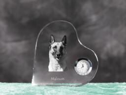 Belgian Shepherd, Malinois - Crystal Clock in The Shape Of A Heart With Image Pure-Bred Dog - thumbnail 1