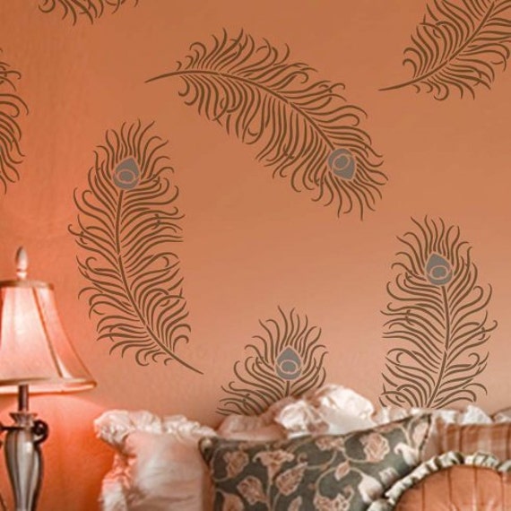 Peacock Feather Grande Wall Art Stencil - Size Large Easy Reusable Stencils Better Than Decals - image 1