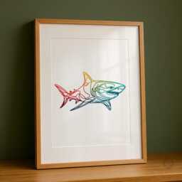 Colourful Shark Line Art Set Of 3 - Fun Ocean Animal Wall Prints A4 A3 Unframed Decor Gift For Marine Life Or Lovers - thumbnail 3