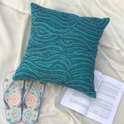 Beaded Abstract Pattern Art Silk Blue Pillow Sham, 24x24/26x26, Modern Style Euro Square Pillowcase - Sea Windsor - thumbnail 3