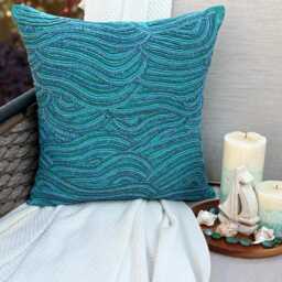 Beaded Abstract Pattern Art Silk Blue Pillow Sham, 24x24/26x26, Modern Style Euro Square Pillowcase - Sea Windsor - thumbnail 2