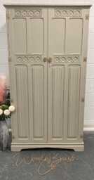 Vintage Old Charm Linenfold Painted Taupe & Gold Wardrobe