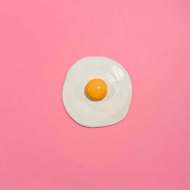 Handmade Sunny Side Up Egg Clay Sculpture Collectible Painted Decor - image 1