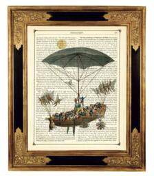 Airship Poster Umbrella Ship Sail Boat Hot Air Balloon Steampunk - Vintage Victorian Book Page Art Print Jules Verne - thumbnail 1