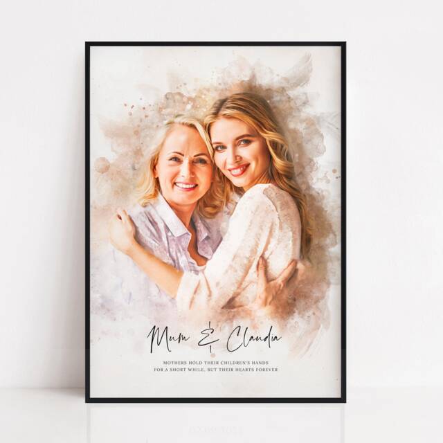 Personalised Mothers Day Gift, Gift For Mum, Mother & Daughter Portrait, Christmas Gift Birthday For Nanny - image 1