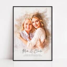 Personalised Mothers Day Gift, Gift For Mum, Mother & Daughter Portrait, Christmas Gift Birthday For Nanny - thumbnail 1
