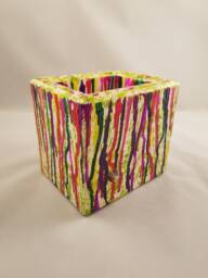 Wood Desk Organizer Pencil Paintbrush Cup/Dried Flower Vase, Reclaimed - Paint Drip Style