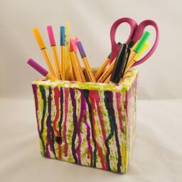 Wood Desk Organizer Pencil Paintbrush Cup/Dried Flower Vase, Reclaimed - Paint Drip Style - thumbnail 2