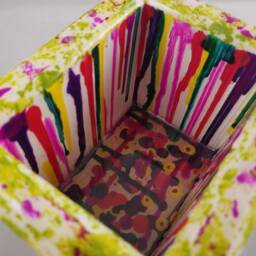 Wood Desk Organizer Pencil Paintbrush Cup/Dried Flower Vase, Reclaimed - Paint Drip Style - thumbnail 3