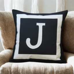 Monogram Initial Cushion Cover, Handmade Cotton Pillow - Black - thumbnail 1