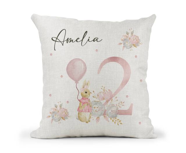 Personalised Peter Rabbit Cushion...girls 2nd Birthday Gift..bedroom Decor...daughter..granddaughter..goddaughter..niece.. Keepsake..flopsy - image 1