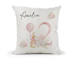Personalised Peter Rabbit Cushion...girls 2nd Birthday Gift..bedroom Decor...daughter..granddaughter..goddaughter..niece.. Keepsake..flopsy - thumbnail 1