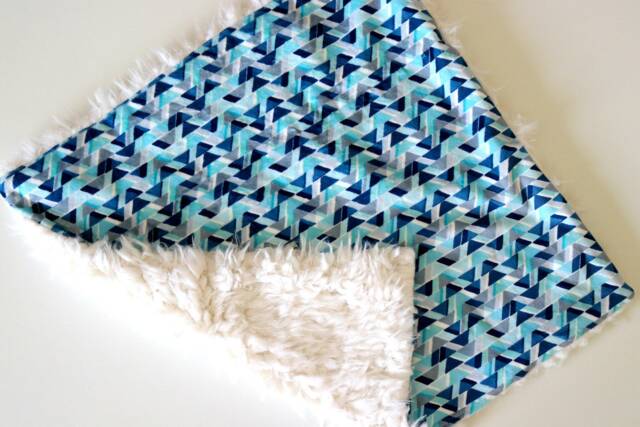 Dream Lovie. Security Blanket. Personalized Lovey. Faux Fur Blue Geo Triangles. Mini Baby Minky Shower Gift - image 1