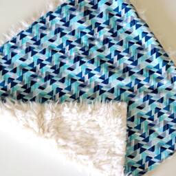 Dream Lovie. Security Blanket. Personalized Lovey. Faux Fur Blue Geo Triangles. Mini Baby Minky Shower Gift - thumbnail 3