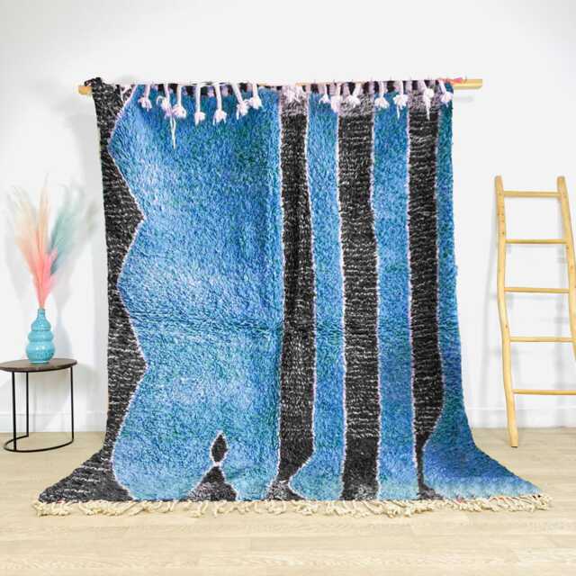 Blue Moroccan Rug, Black Shag & Custom Made Carpet, Large Area Rug - image 1