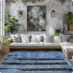 Blue Moroccan Rug, Black Shag & Custom Made Carpet, Large Area Rug - thumbnail 4
