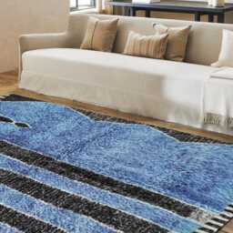 Blue Moroccan Rug, Black Shag & Custom Made Carpet, Large Area Rug - thumbnail 3