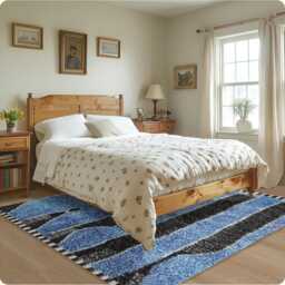 Blue Moroccan Rug, Black Shag & Custom Made Carpet, Large Area Rug - thumbnail 2