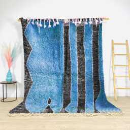 Blue Moroccan Rug, Black Shag & Custom Made Carpet, Large Area Rug - thumbnail 1