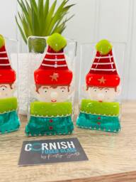 Fun & Festive Boy Elf Fused Glass Candle Holder Christmas Decoration - Cornish Fused Glass, Cornwall - thumbnail 1
