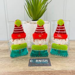 Fun & Festive Boy Elf Fused Glass Candle Holder Christmas Decoration - Cornish Fused Glass, Cornwall - thumbnail 2
