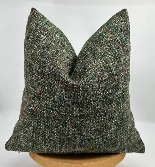 Handwoven Green & Brown Tweed Throw Pillow Cover, Decorative Textured Cushion Cover For Sofa Couch20x20 - image 1