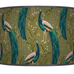 Handmade Peacock-Inspired Ceiling Light Shade - Teal, Olive Green & Turquoise Drum Lampshade - thumbnail 2